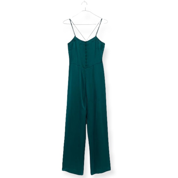 Madewell Green Satin Strappy Cropped Wide Leg Jumpsuit SZ 2 - Picture 4 of 12